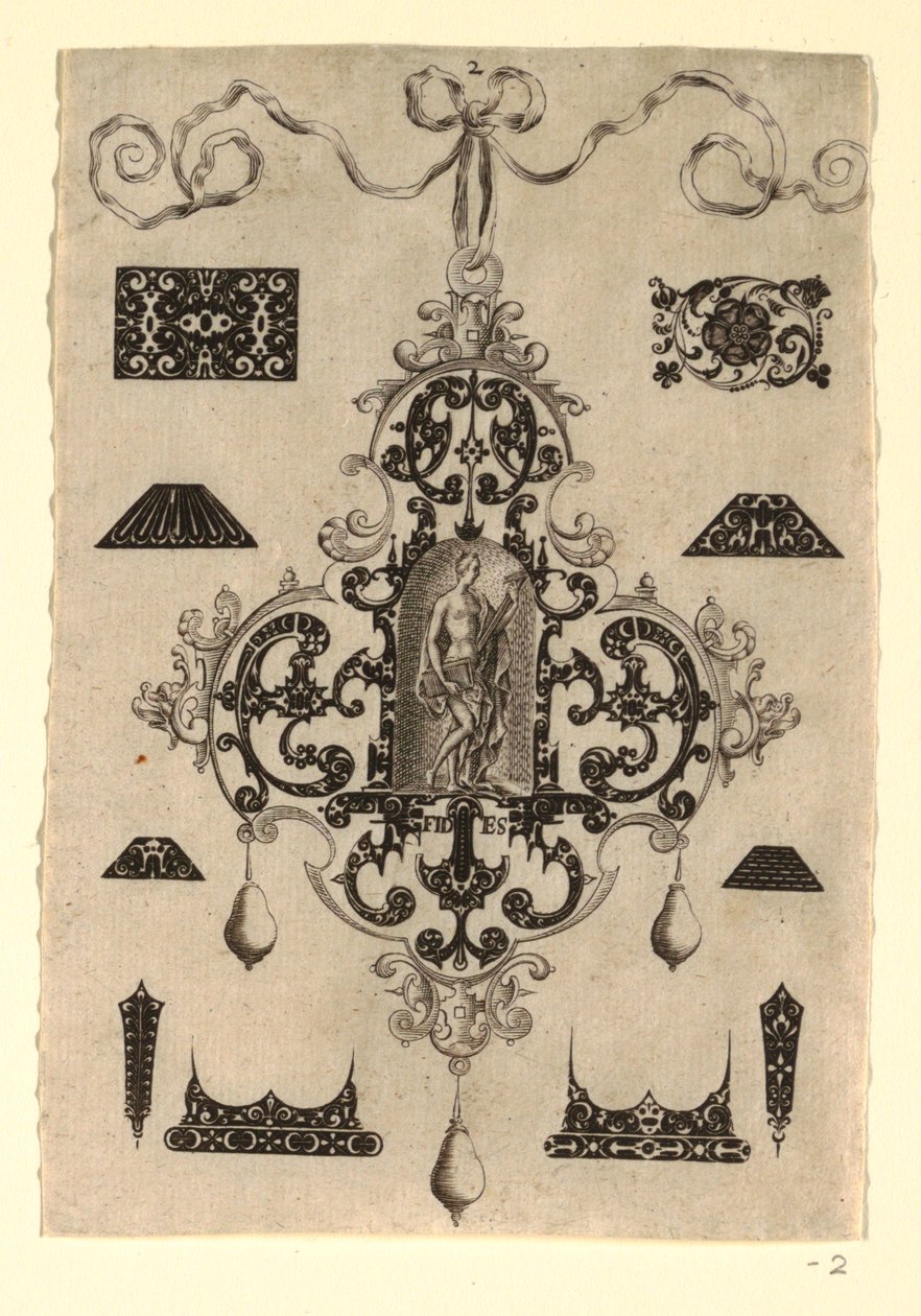 Plade 2, fra en serie på otte vedhængsdesign med kardinaldyderne af Johann Theodor de Bry