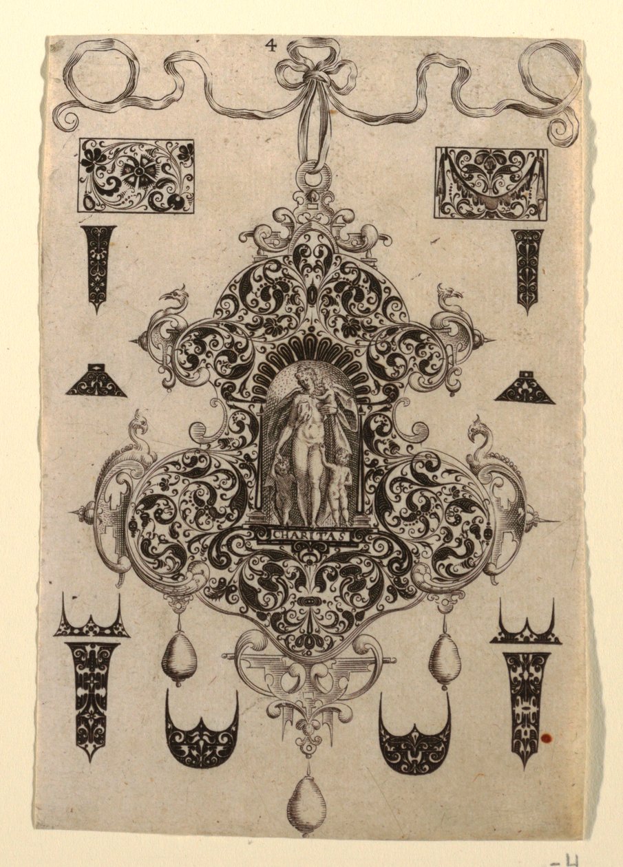 Plade 4, fra en serie på otte vedhængsdesign med kardinaldyderne af Johann Theodor de Bry