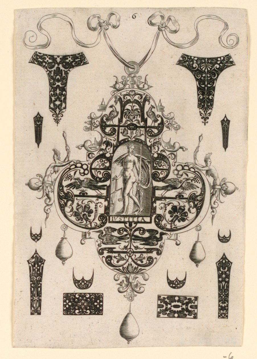 Plade 6, fra en serie på otte vedhængsdesign med kardinaldyderne af Johann Theodor de Bry