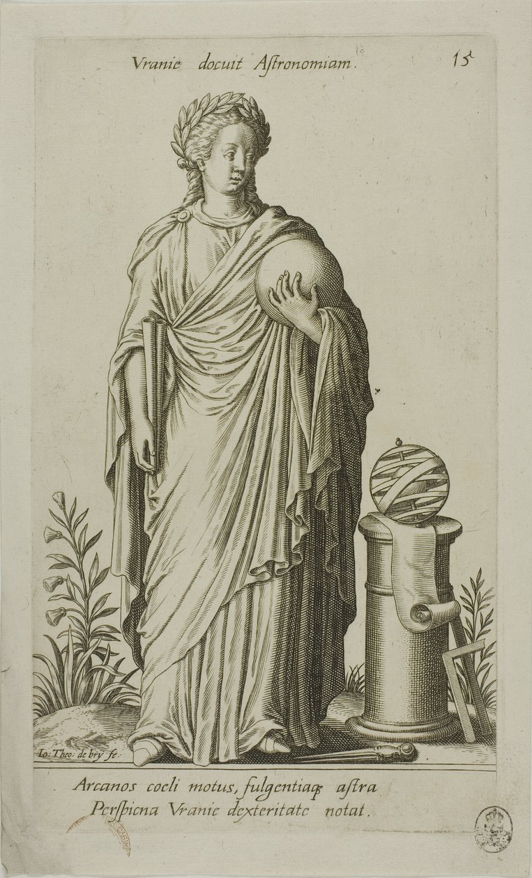 Urania, Muse of Astronomy, plade 15 fra Parnassus Biceps af Johann Theodor de Bry