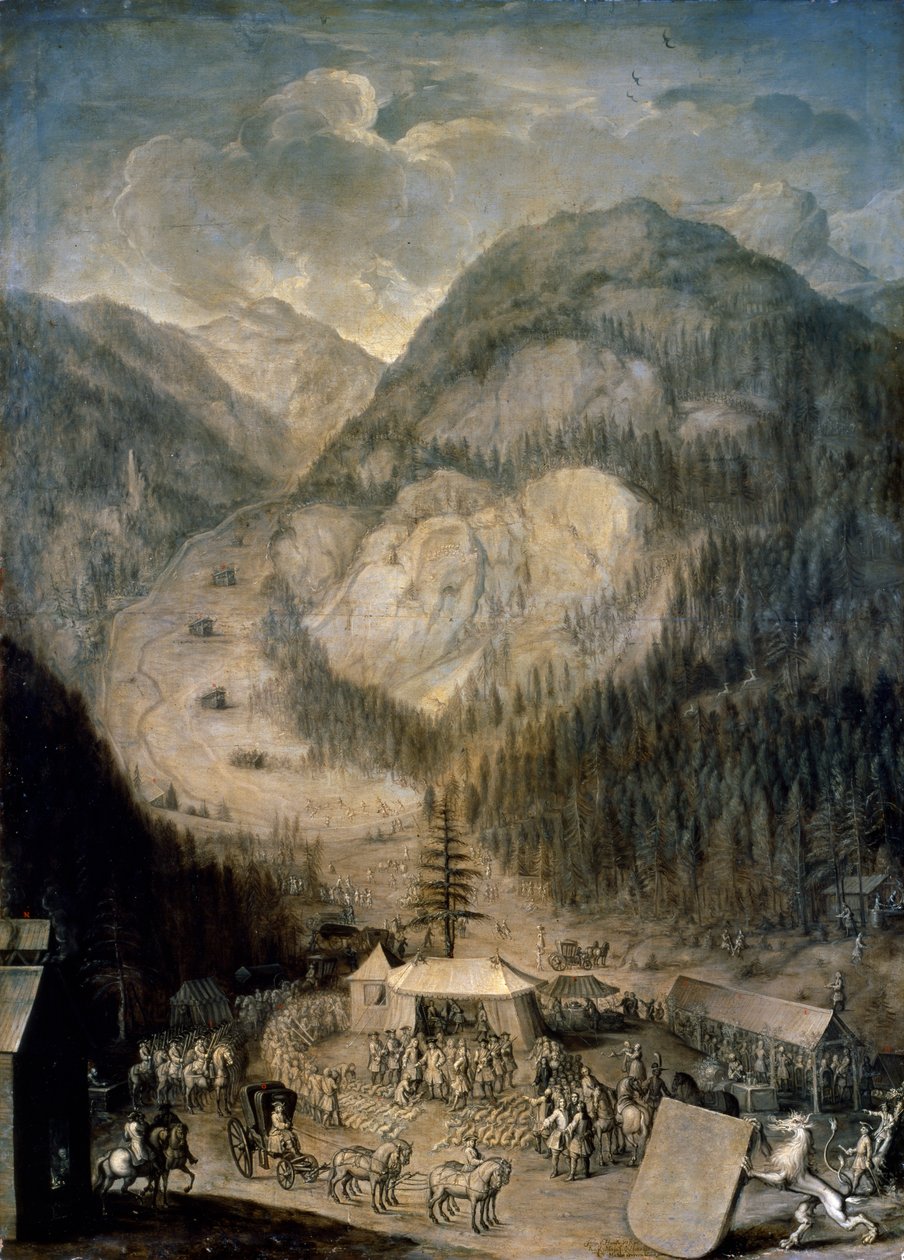 Charles VI, den hellige romerske kejser, inspicerer drabet på gemsehjorte i Eisenerz af Johann Veit Hauck