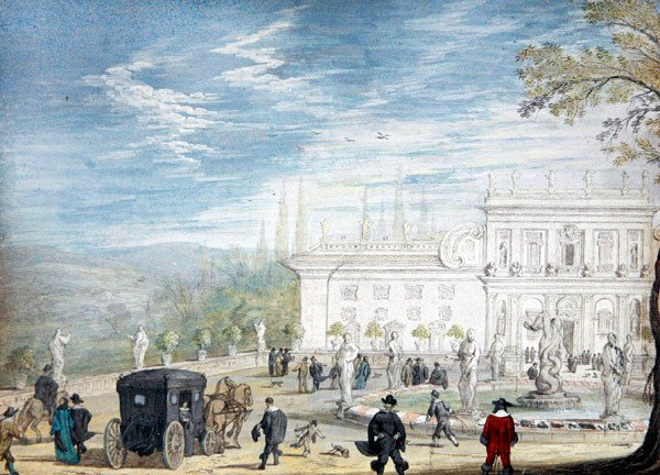 Udsigt over Villa Ludovisi (gouache på papir) af Johann Wilhelm Baur