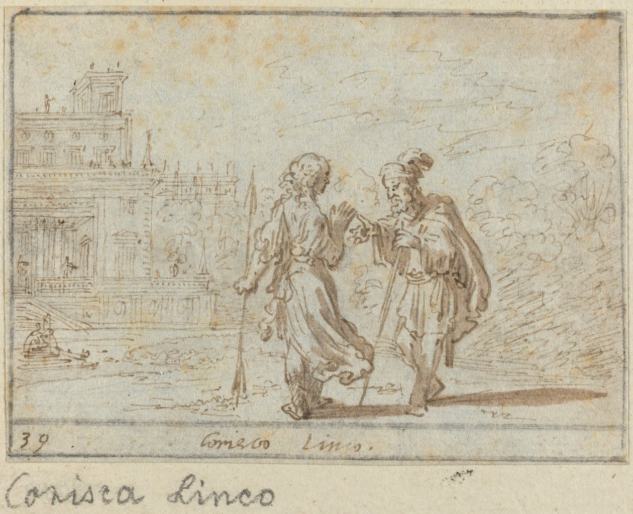 Corisca og Linco, 1640. af Johann Wilhelm Baur