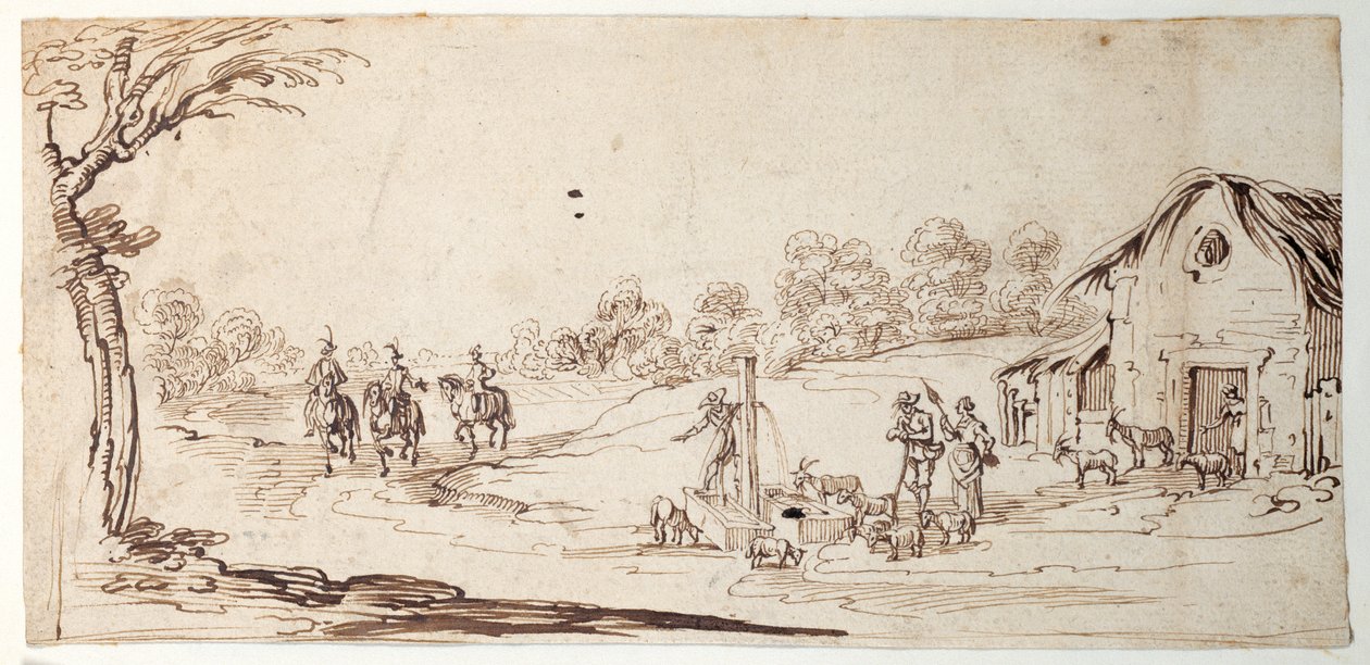 Landlig scene (pen og blæk på papir) af Johann Wilhelm Baur