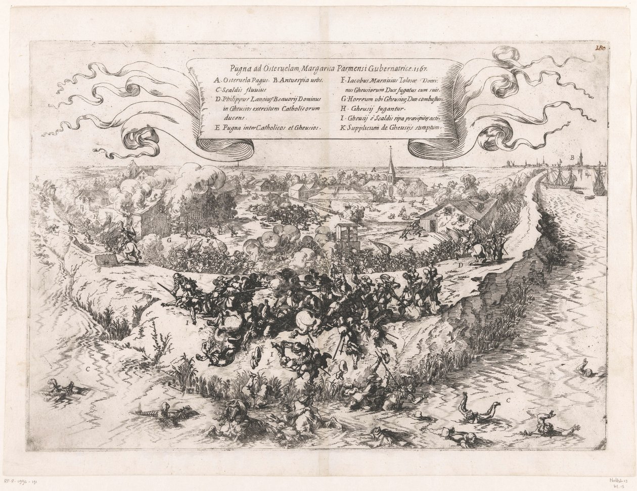 Slaget ved Oosterweel, 1567 Pugna ad Osteruelam, Margarita Parmensi Gubernatrice. 1567 (titel på objekt) af Johann Wilhelm Baur