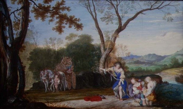 Bortførelsen af Rinaldo (gouache på vellum lagt på panel) af Johann Wilhelm Baur