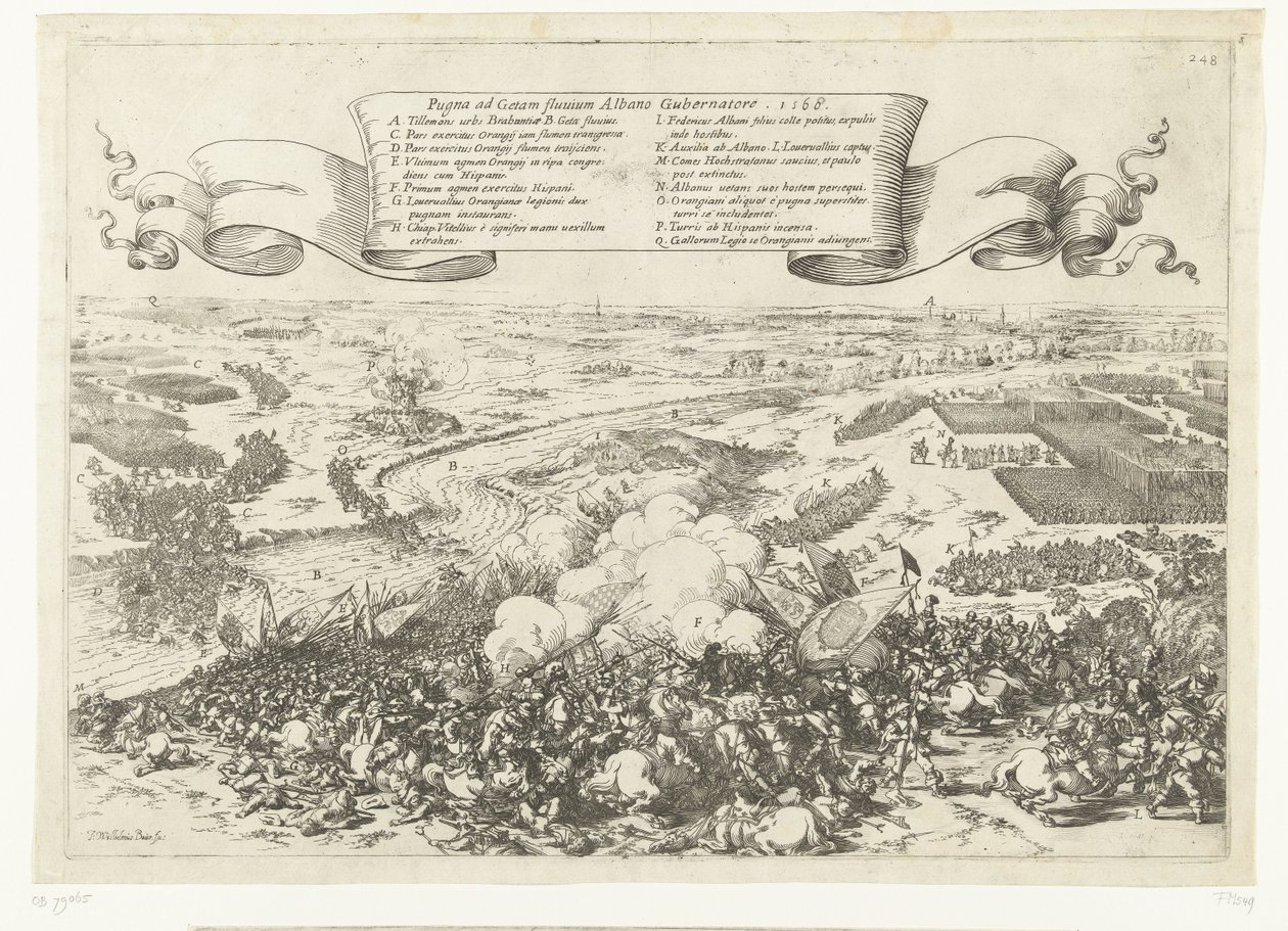 Veldslag aan de rivier de Gete, 1568 Slaget ved floden Geta med Alban-guvernøren. 1568 (titel på objekt) af Johann Wilhelm Baur