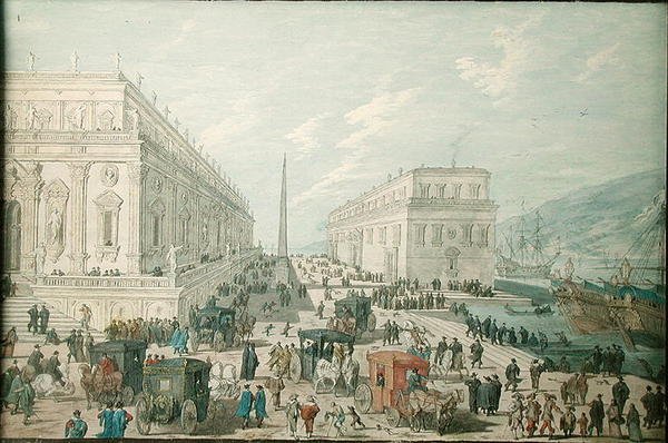 Udsigt over havnen i Messina af Johann Wilhelm Baur