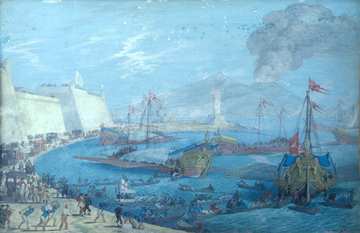 Udsigt over havnen i Napoli af Johann Wilhelm Baur