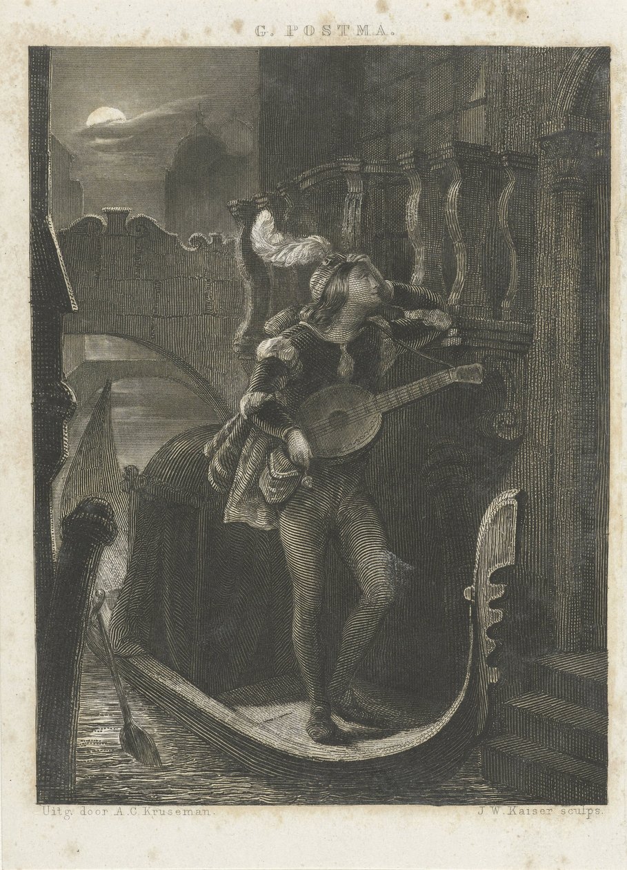Gondol ved moonshine af Johann Wilhelm Kaiser (I)