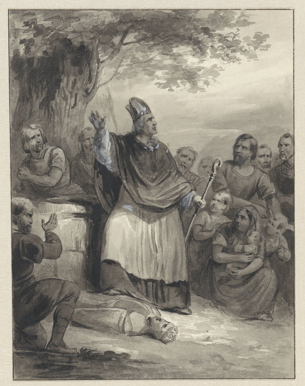 Willibrord forkynder troen på Walcheren, 695 af Johann Wilhelm Kaiser (I)