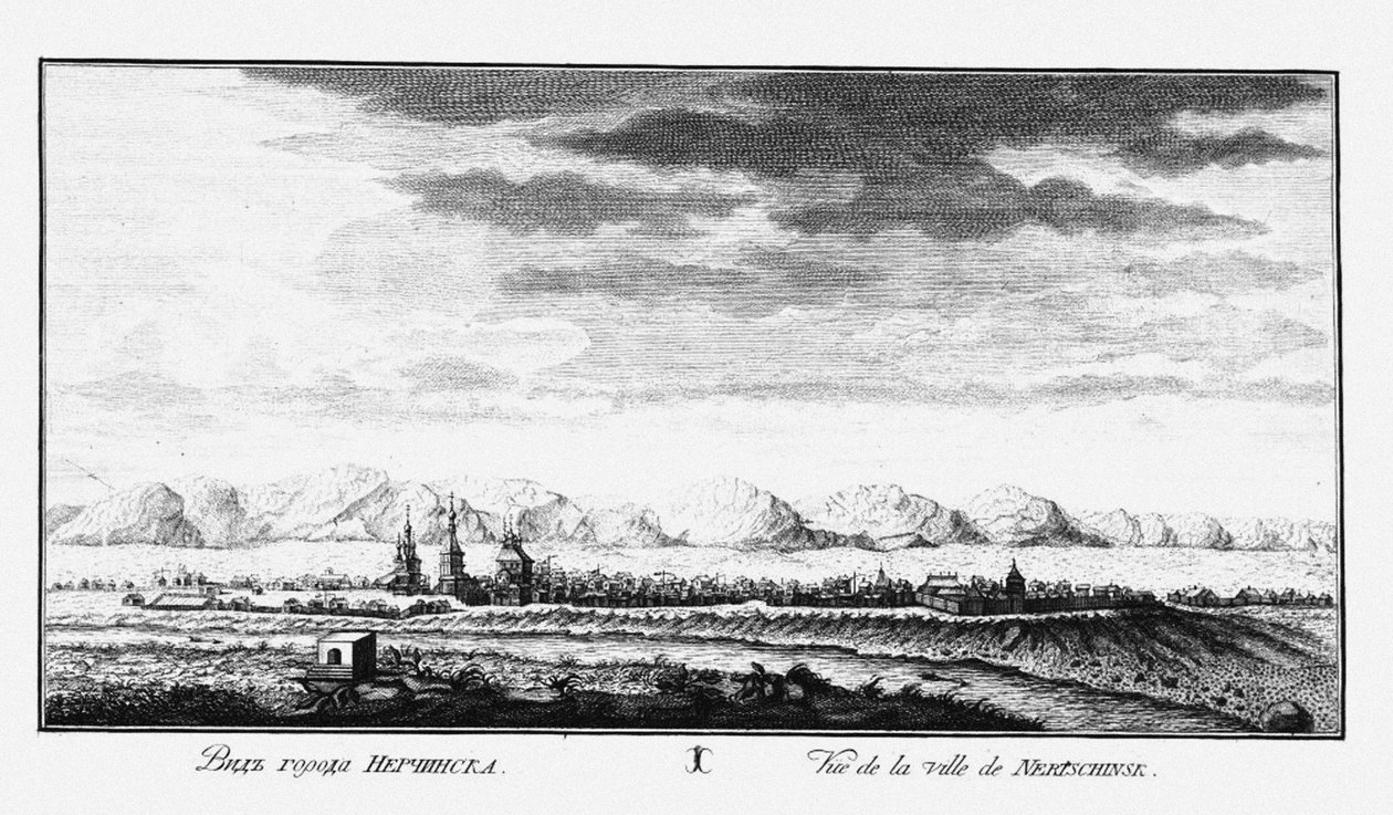Udsigt over Nerchinsk, ca 1735 af Johann Wilhelm Lürsenius