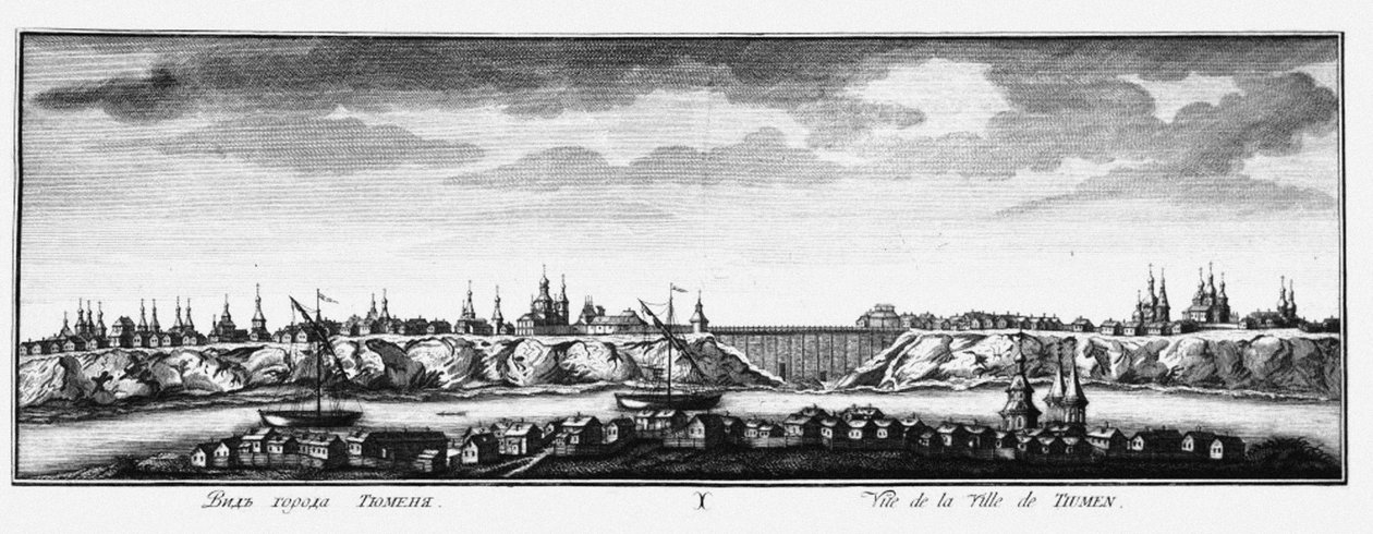 Udsigt over Tyumen, ca 1735 af Johann Wilhelm Lürsenius