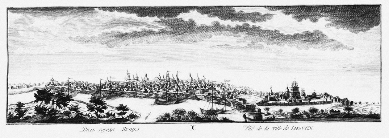 Udsigt over Yakutsk, ca 1735 af Johann Wilhelm Lürsenius