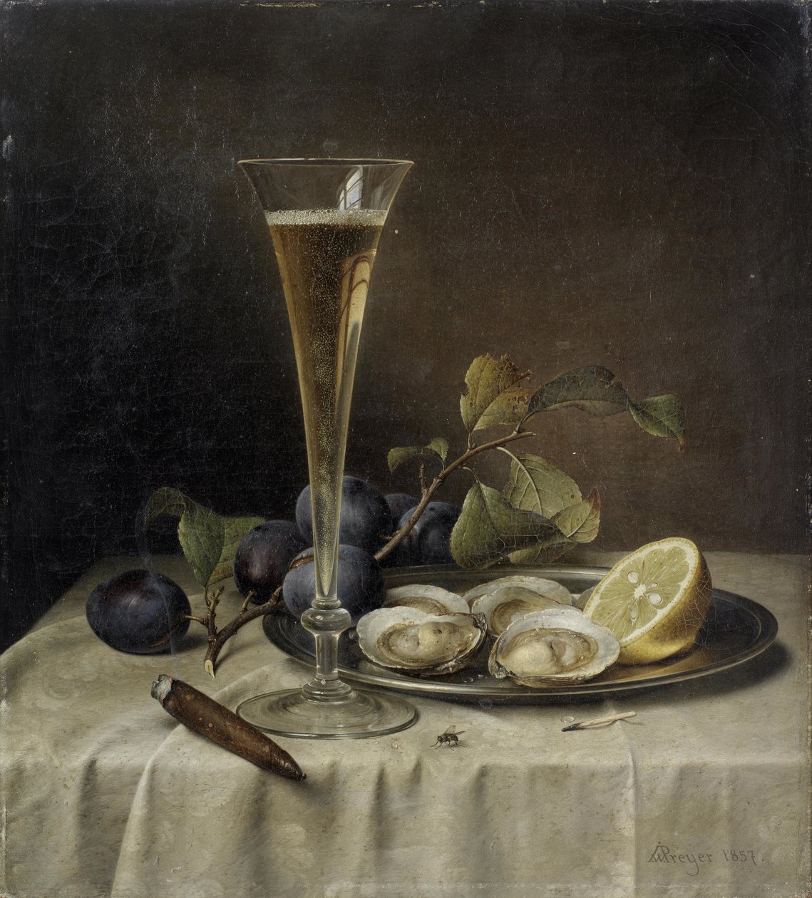 Stilleben med champagne og østers, 1857. af Johann Wilhelm Preyer