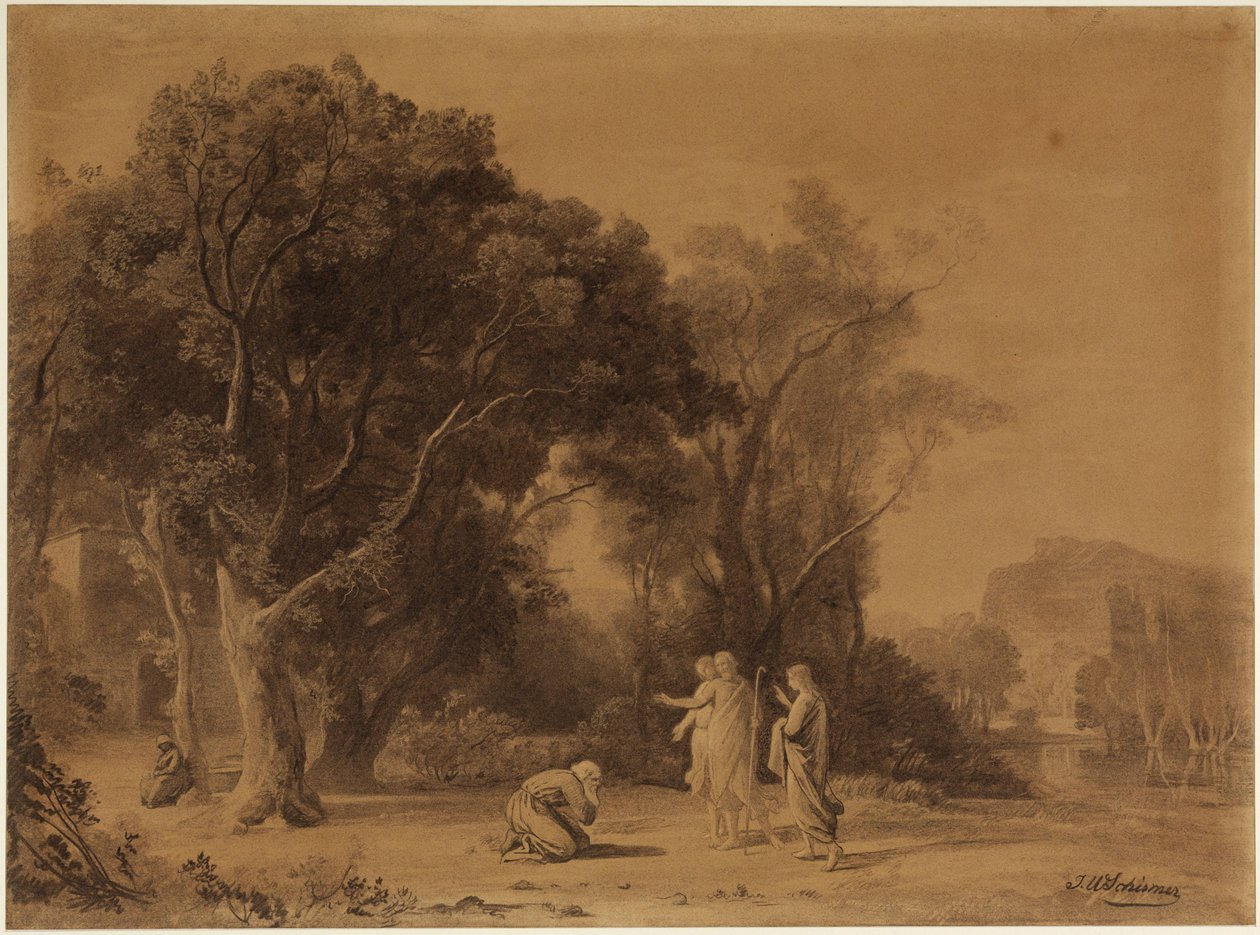 Abraham modtager løftet om Isak i Mamres lund (1. Mosebog 15, 1ff) af Johann Wilhelm Schirmer