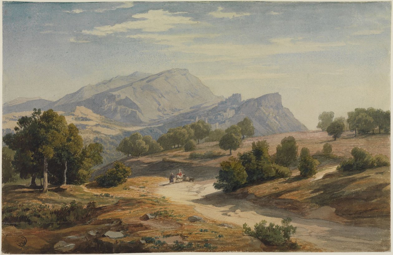 Udsigt mod øst over Rocca Canterano og Mamellen i baggrunden af Johann Wilhelm Schirmer
