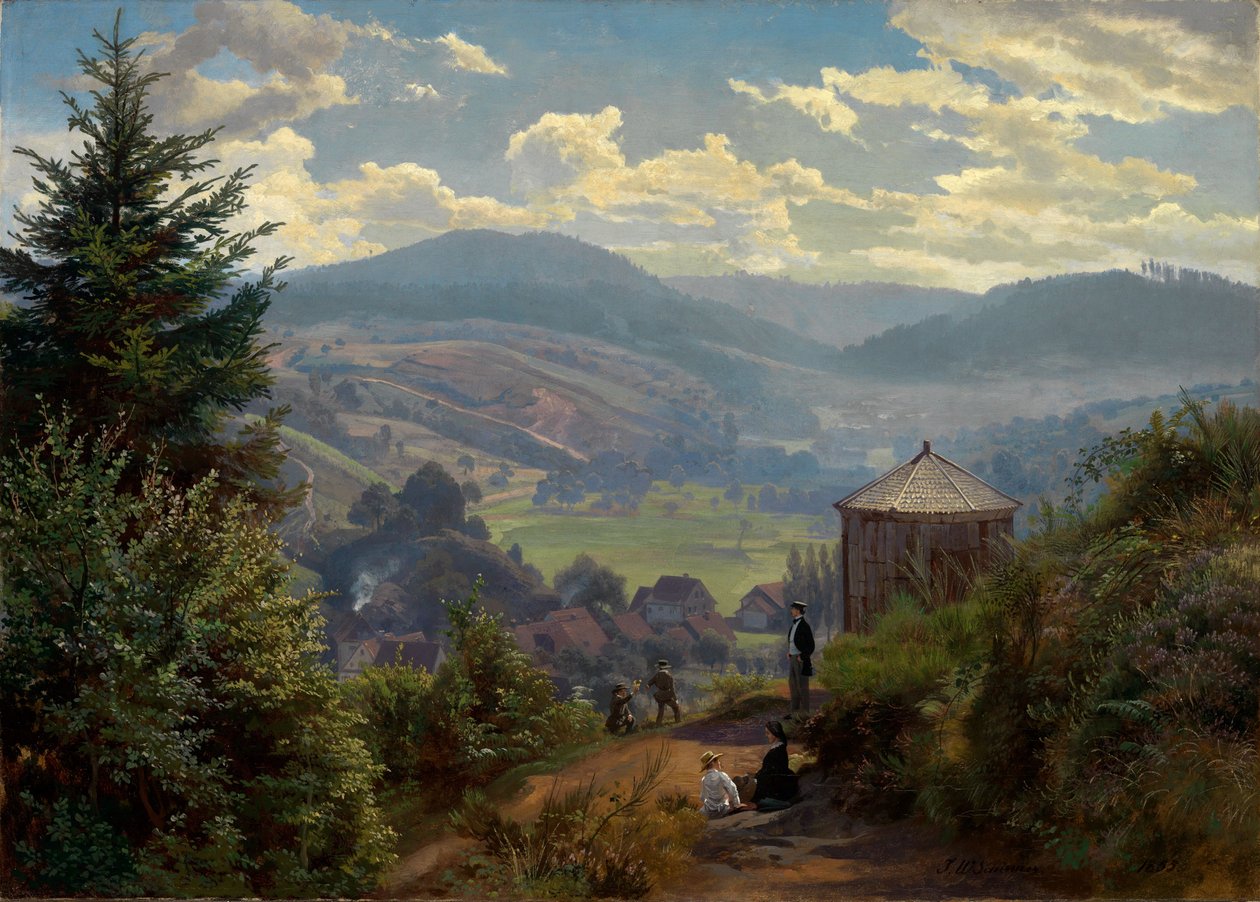 Oberbeuern-dalen set fra Cäcilienberg, formiddag af Johann Wilhelm Schirmer