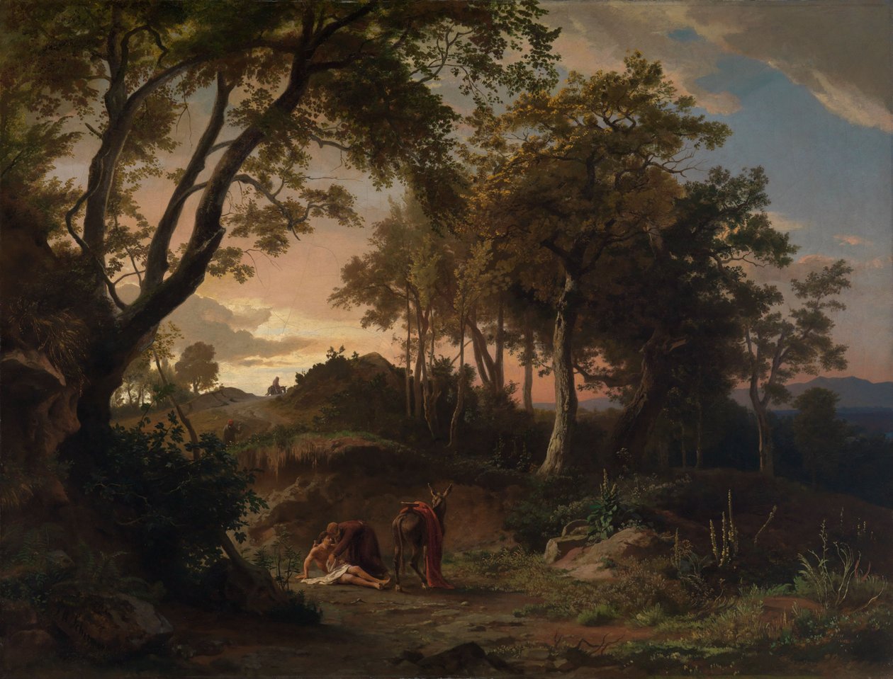 Aftenen, redningen af den sårede vandrer ved den barmhjertige samaritaner af Johann Wilhelm Schirmer