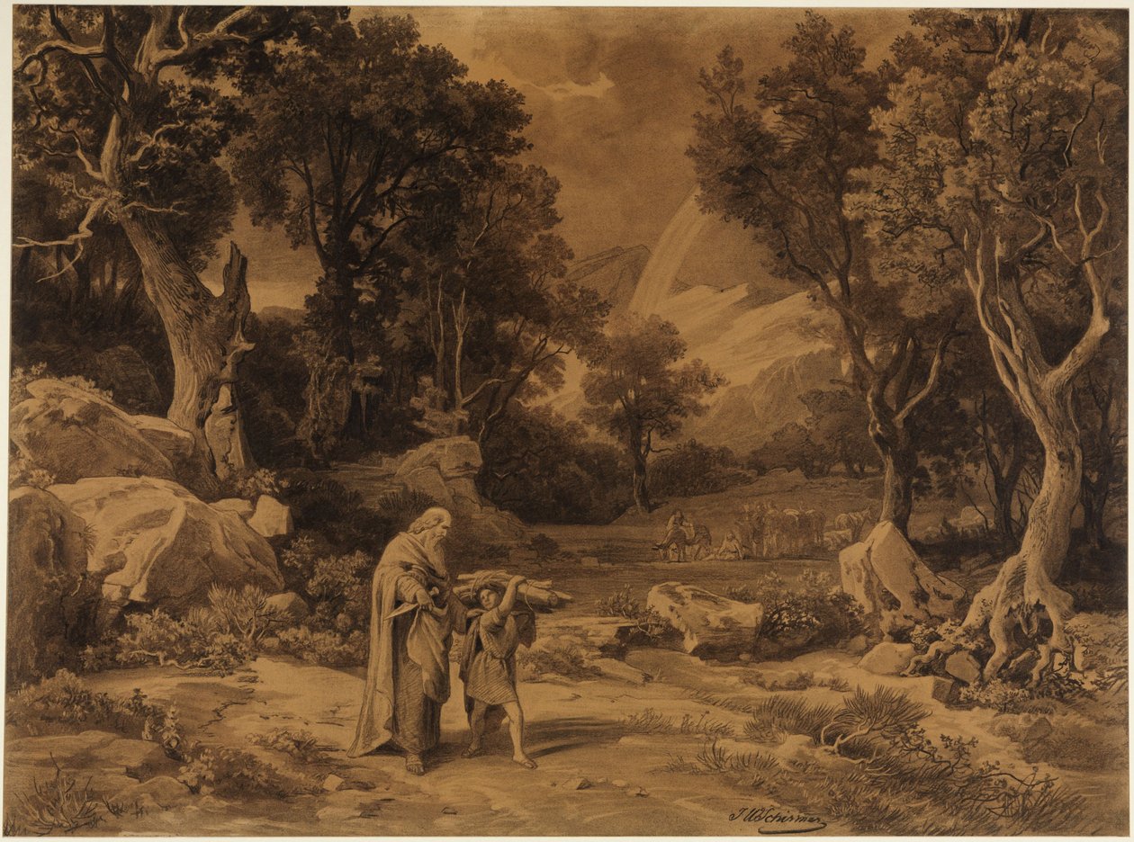 Vandringen til ofringen (1. Mosebog 22, 6) af Johann Wilhelm Schirmer