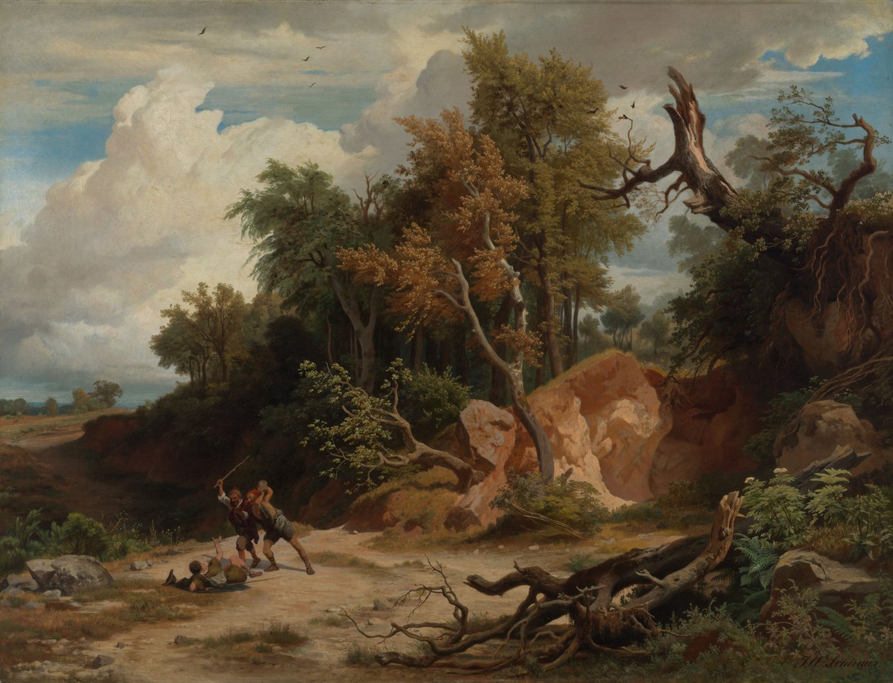 Frokosten, Overfaldet på vandreren af Johann Wilhelm Schirmer