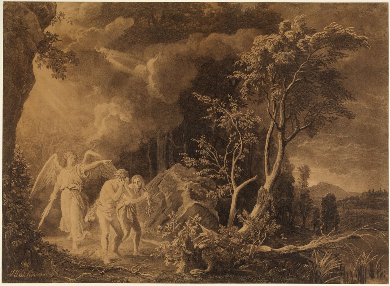 Uddrivelsen fra paradiset (1. Mosebog 3, 23-24) af Johann Wilhelm Schirmer