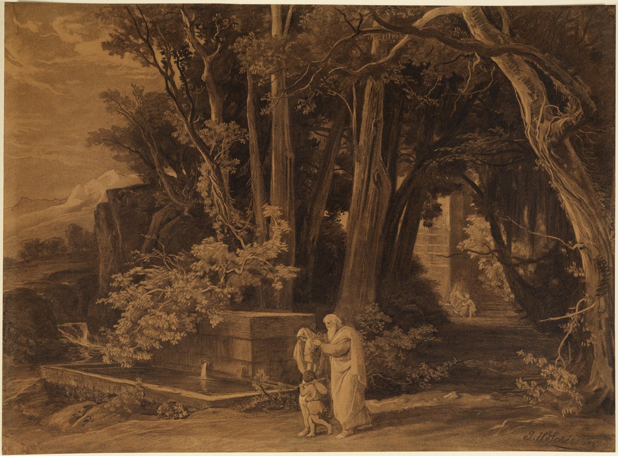 Hagars fordrivelse med Ismael (1. Mosebog 21, 14) af Johann Wilhelm Schirmer