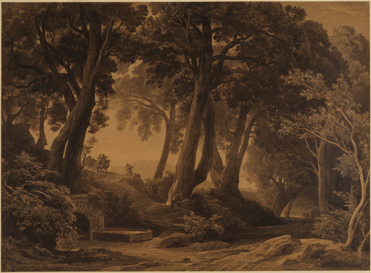 Mødet mellem Isak og Rebekka (1. Mosebog 24, 62-63) af Johann Wilhelm Schirmer