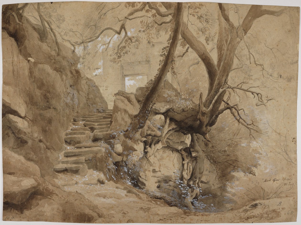 Stentrappe i parken ved Villa Chigi i Ariccia af Johann Wilhelm Schirmer