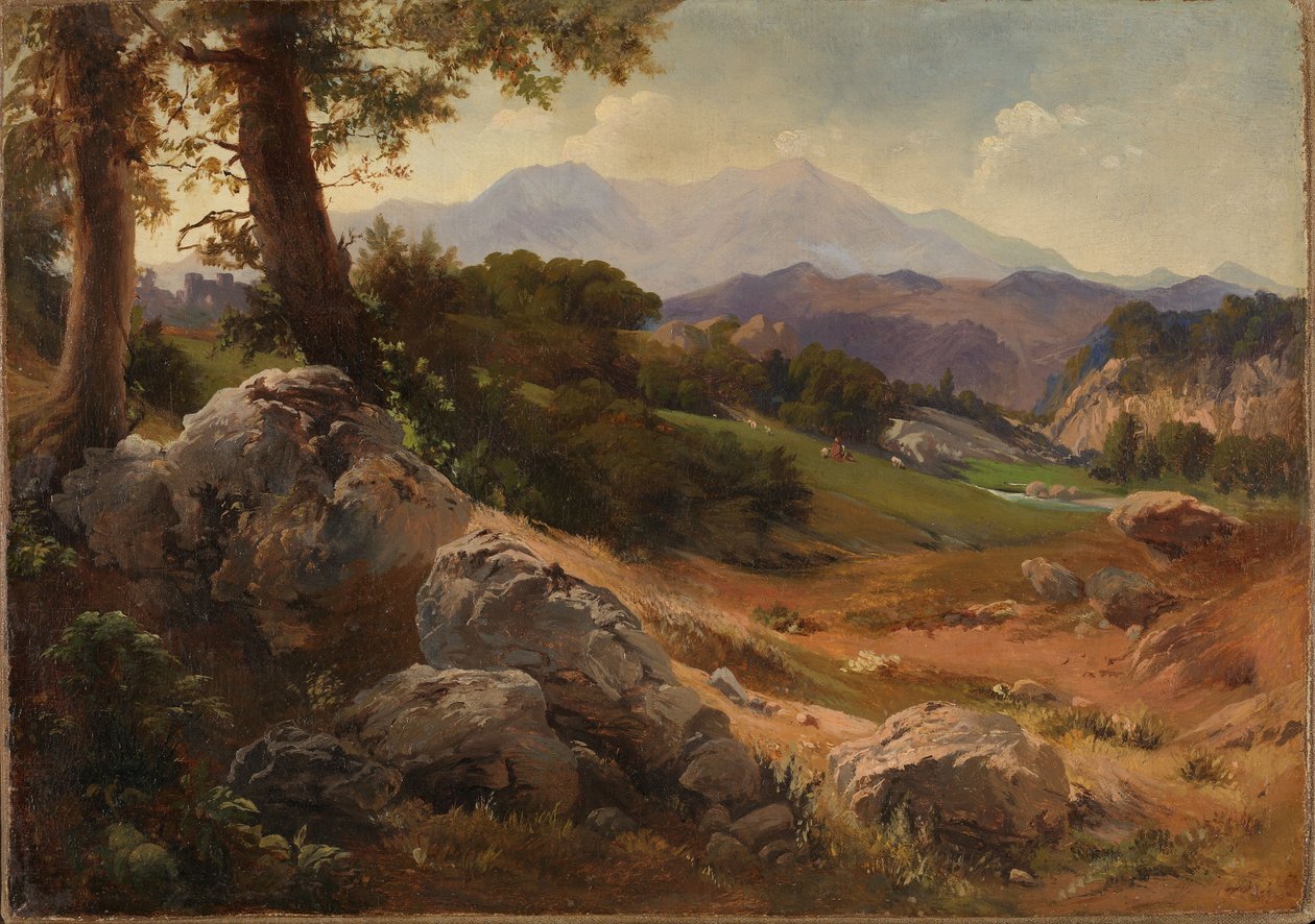 Bjerglandskab med geder af Johann Wilhelm Schirmer