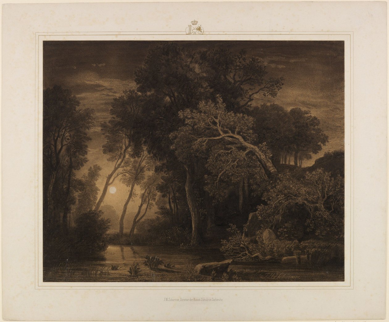 Flodlandskab med den opgående måne af Johann Wilhelm Schirmer