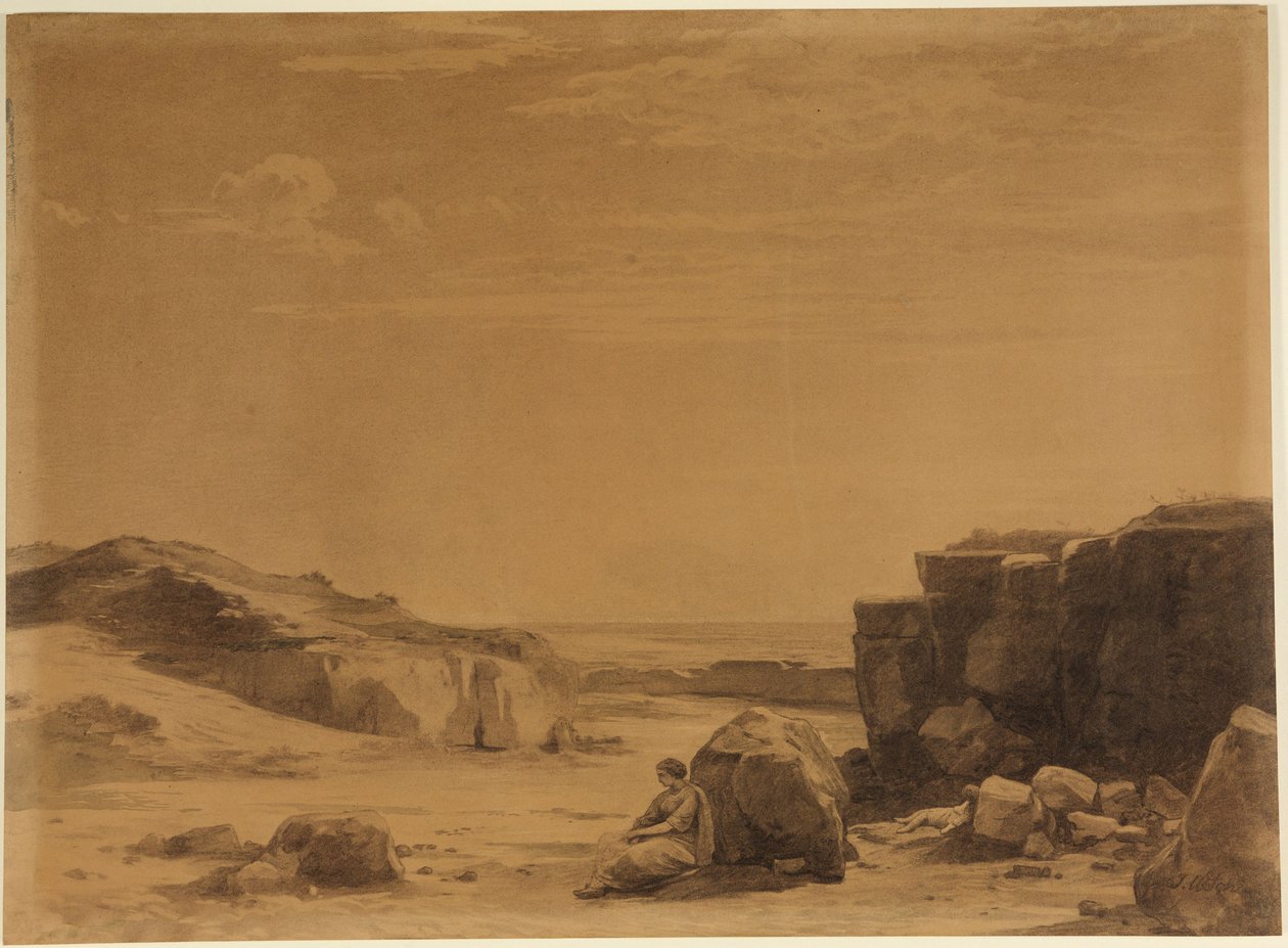 Hagar i ørkenen (1. Mosebog 21, 16) af Johann Wilhelm Schirmer