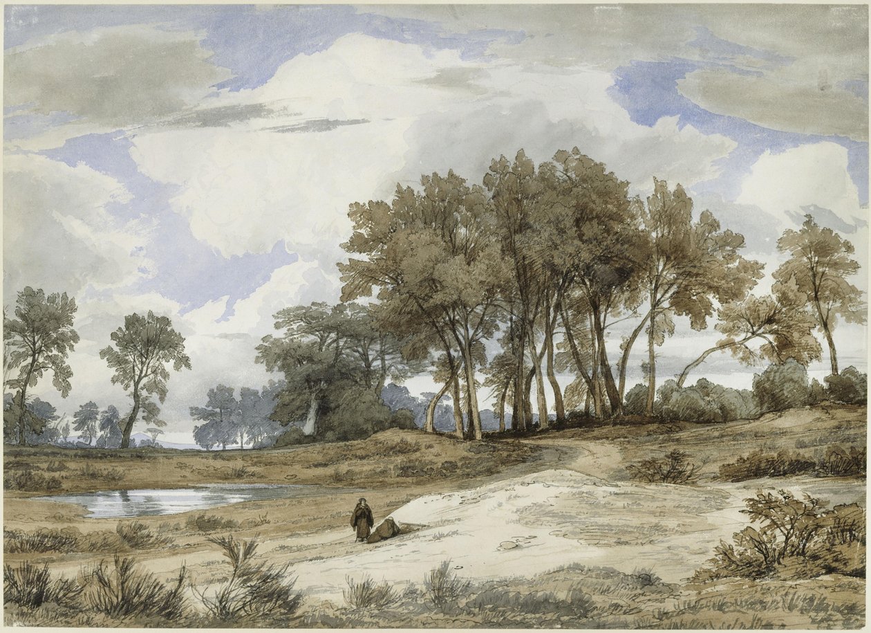 Italiensk landskab, to munke i forgrunden af Johann Wilhelm Schirmer