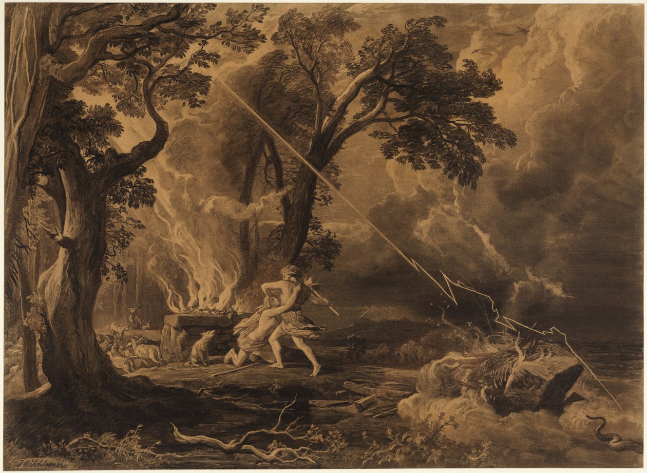 Kain dræber Abel (1. Mosebog 4, 8) af Johann Wilhelm Schirmer