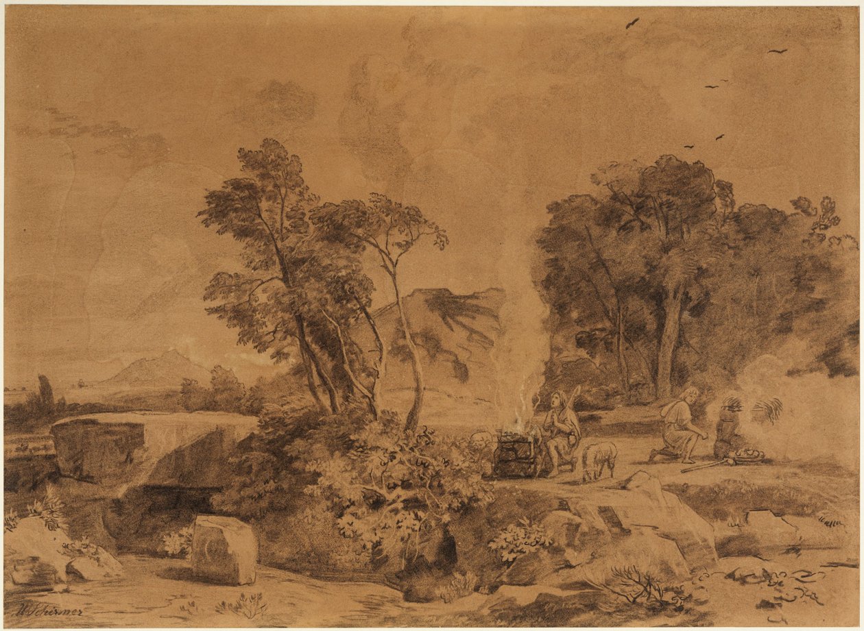 Kains og Abels ofre (1. Mosebog 4, 4-5) af Johann Wilhelm Schirmer