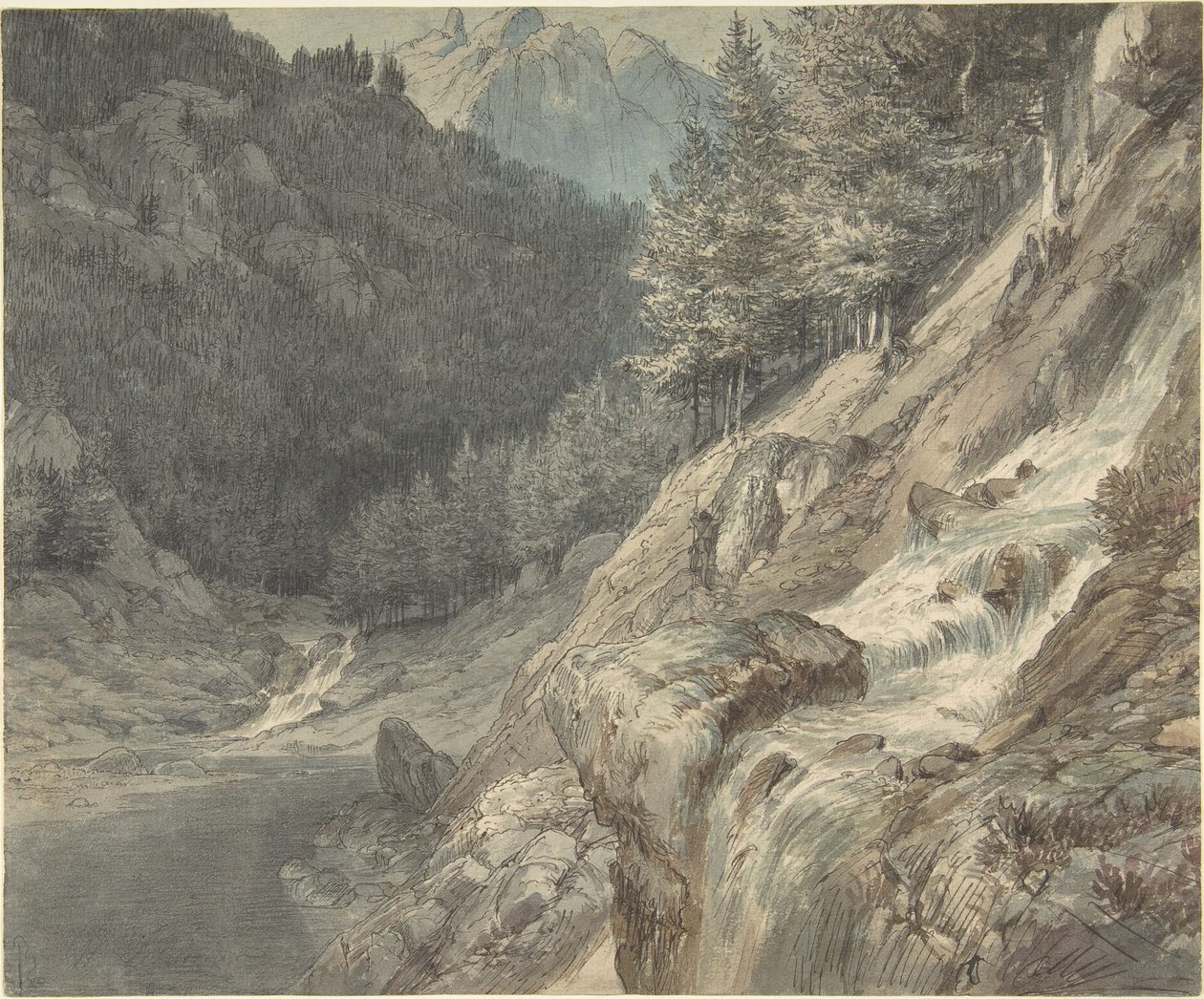 Bjerglandskab med en flod af Johann Wilhelm Schirmer