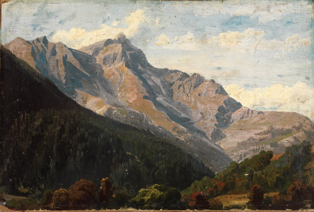 Schweizisk bjerglandskab med Piz Beverin i baggrunden af Johann Wilhelm Schirmer