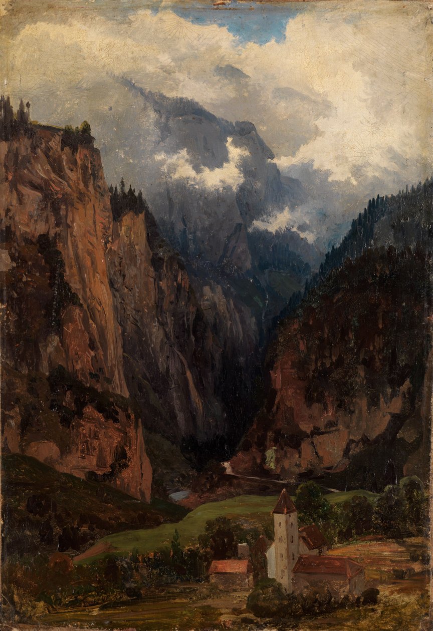 Via Mala med kirke i forgrunden af Johann Wilhelm Schirmer