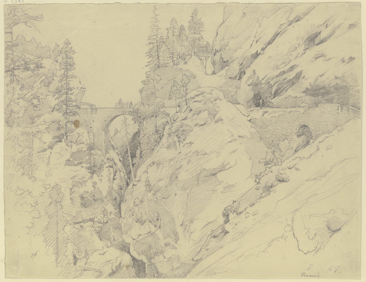 Via Mala, øverst stenbroen af Johann Wilhelm Schirmer