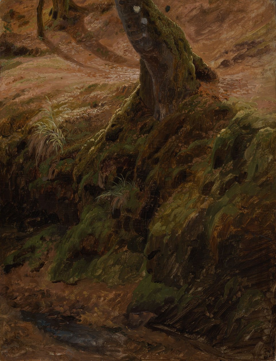Skovskråning med træstamme af Johann Wilhelm Schirmer
