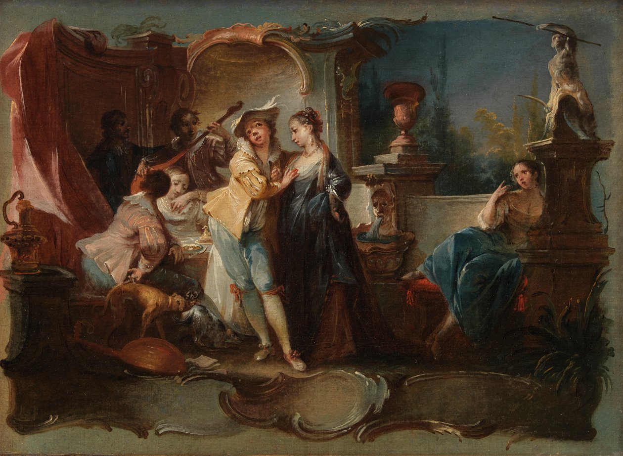 Den fortabte søn, der lever sammen med ludere, ca. 1750 (Olie på lærred) af Johann Wolfgang Baumgartner