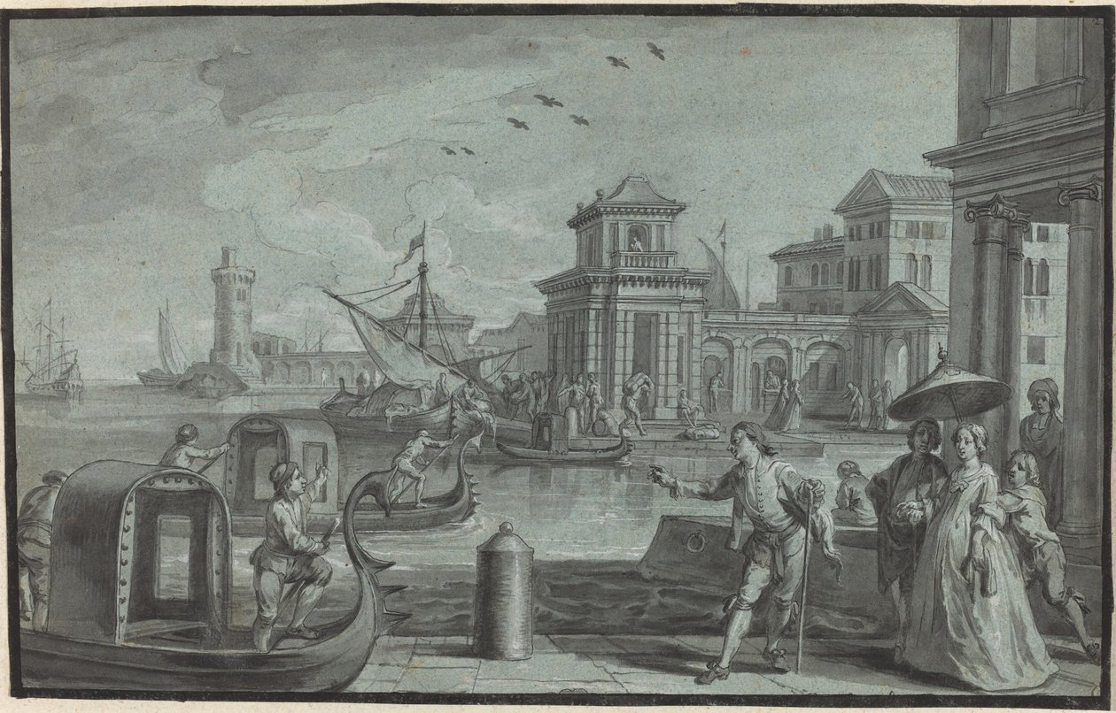 Venetiansk Fantasy med Dogana af Johann Wolfgang Baumgartner