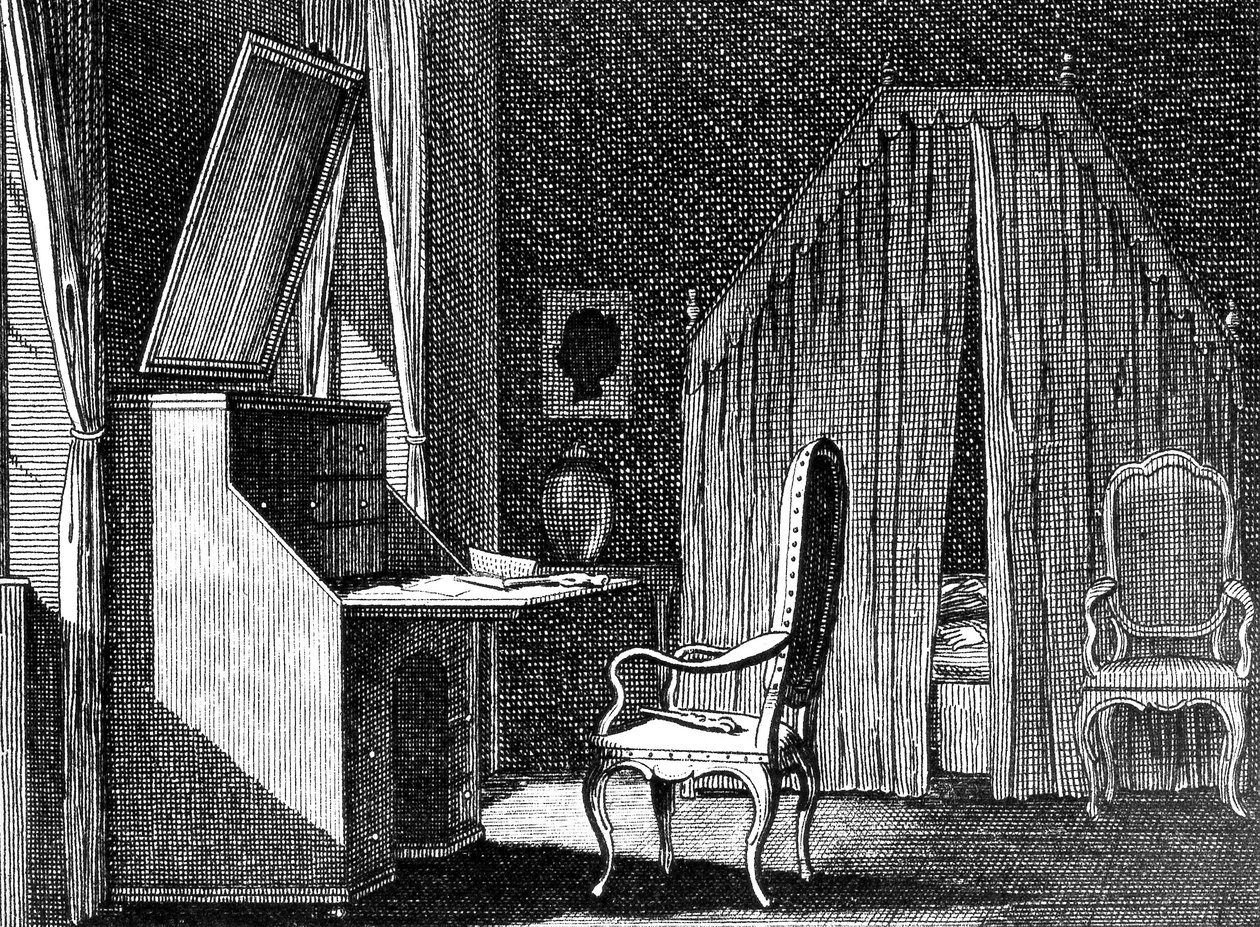 Werthers værelse, illustration af Daniel Chodowiecki (1726-1801), gravering inspireret af The Sorrows of Young Werther af Johann Wolfgang von Goethe (1749-1832) af Johann Wolfgang von Goethe