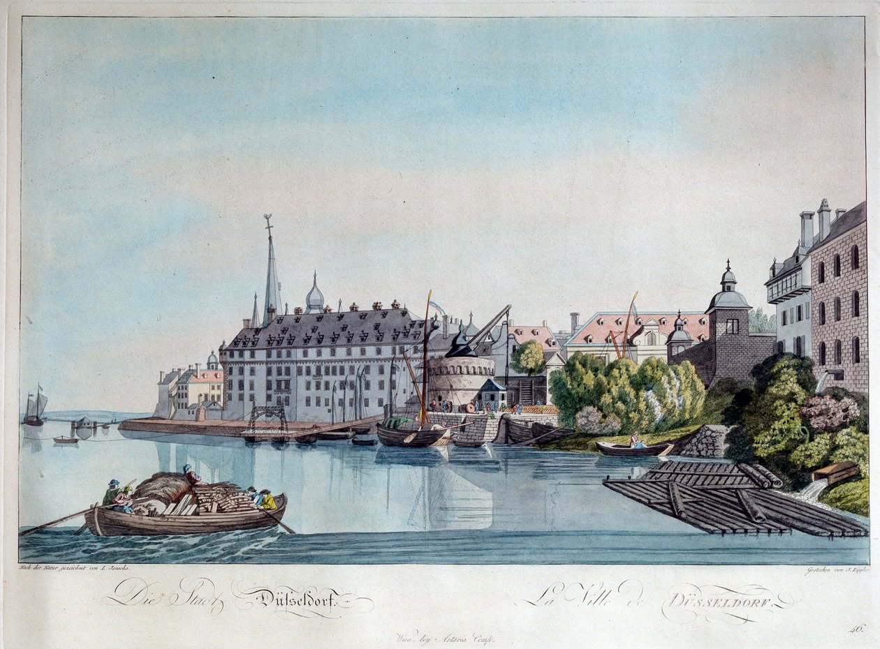 Udsigt over Düsseldorf før det franske bombardement den 6. oktober 1794, 1798. af Johann Ziegler