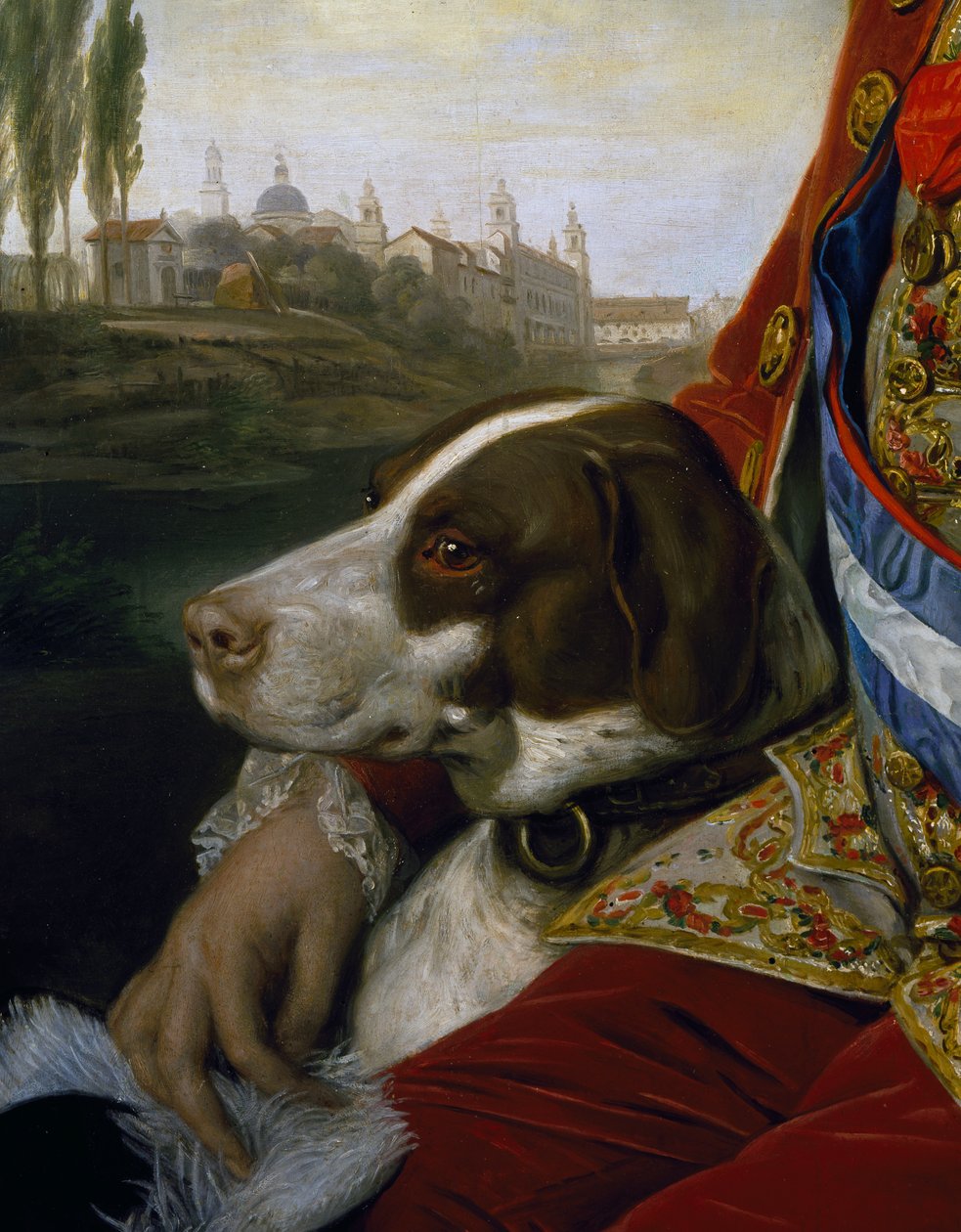 Hund, detalje fra portræt af Ferdinand af Bourbon, hertug af Parma af Johann Zoffany