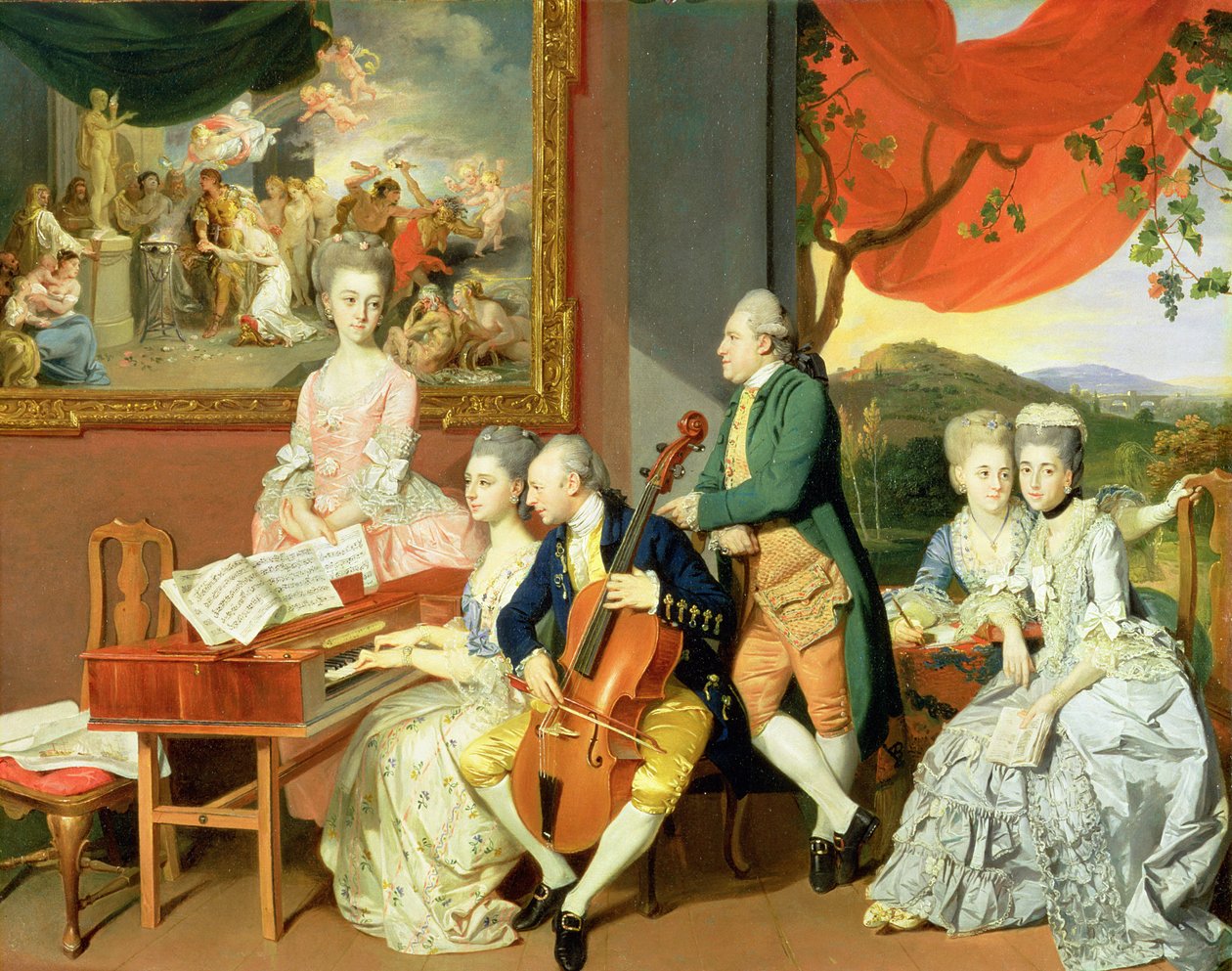 George, 3rd Earl Cowper, med Charles Gores familie, ca. 1775 (olie på lærred) af Johann Zoffany
