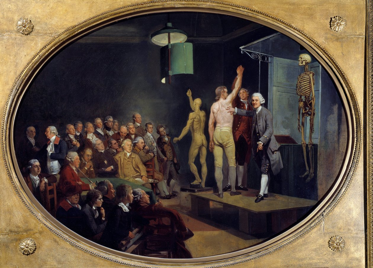 Foredrag af William Hunter (1718-1783), skotsk anatom ved Royal Academy. Maleri af Johann Zoffany (1733-1810) Ec. Ang. af Johann Zoffany