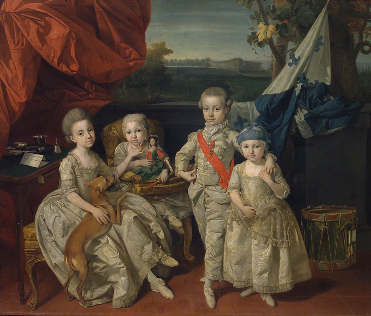 Prins Ludwig af Parma (1773-1803) med sine tre ældste søskende Karoline (1770-1804), Marie Antonie (1774-1841) og Charlotte (1777-1813) af Johann Zoffany