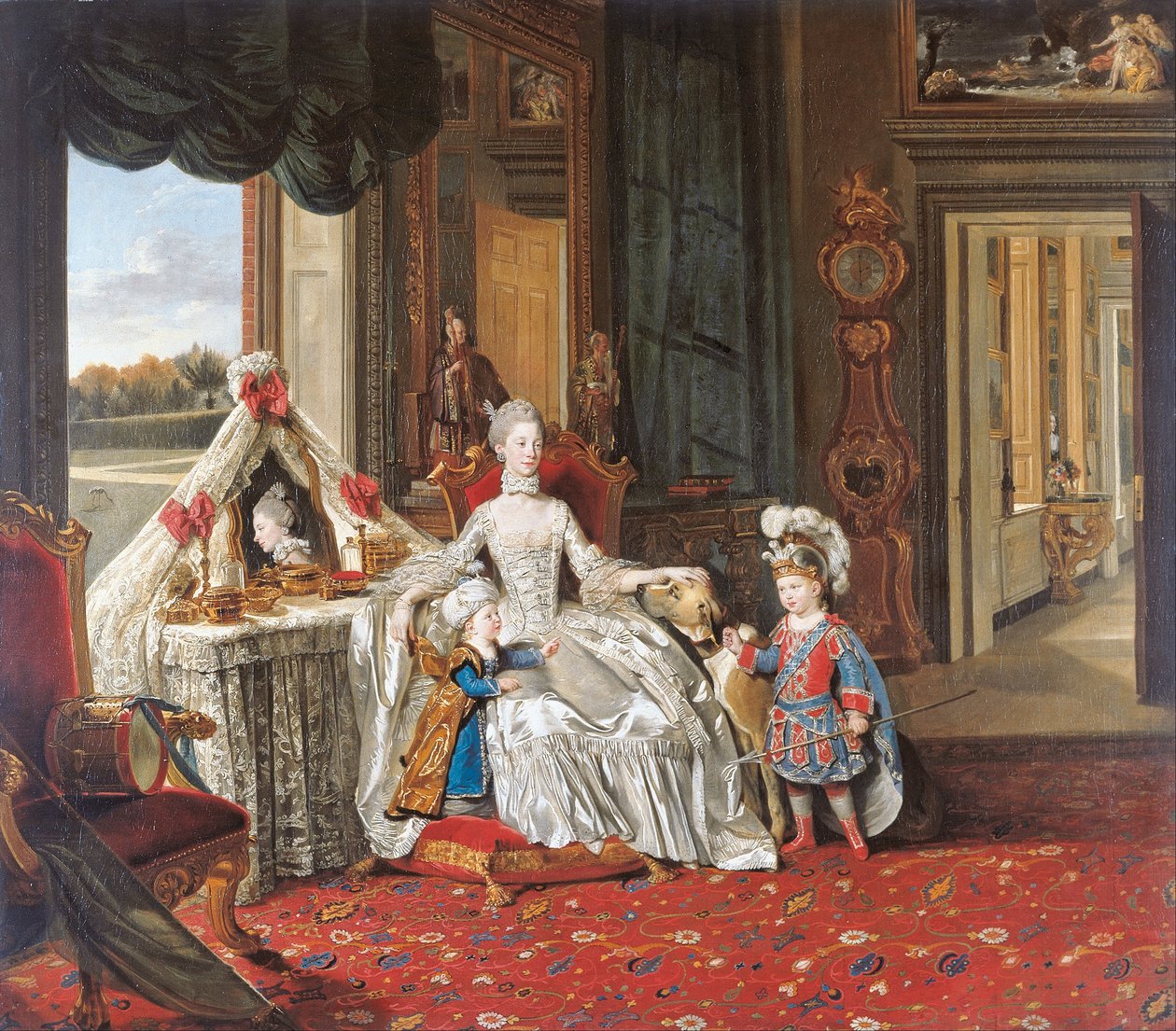 Dronning Charlotte (1744-1818) med sine to ældste sønner af Johann Zoffany