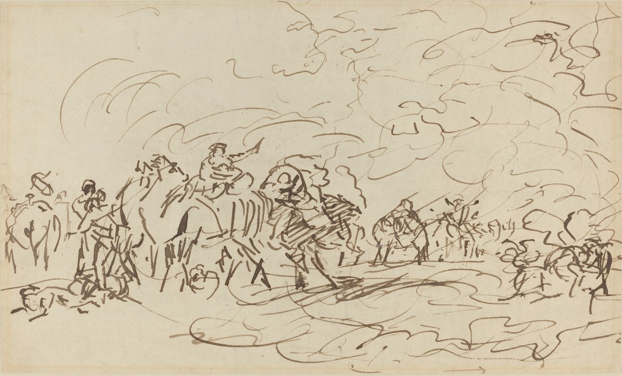 Sandstorm i ørkenen overhaler en campingvogn af Johann Zoffany